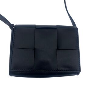 Genuine Leather Women's Weave Black Crossbody Handbag Mini Bag Purse